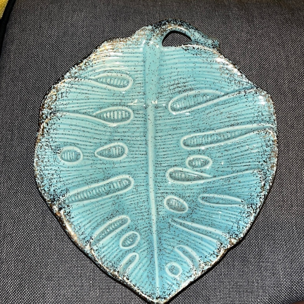 California Pottery Dip Bowl Mid-Century Aqua w/ Gold 7x7" Vtg Rare